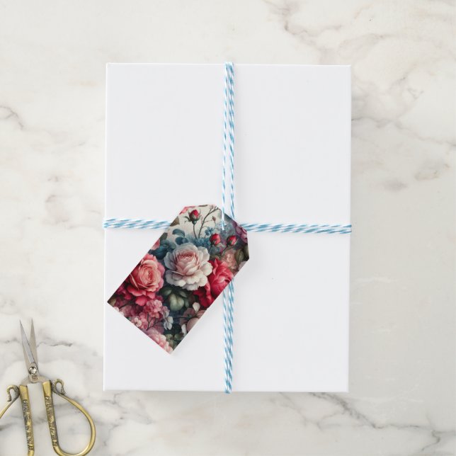 Tidlös Ros Blommig Charm Presentetikett (Med Snöre)