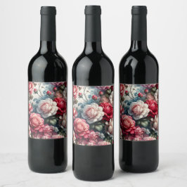 Tidlös Ros Blommig Charm Vinflaska Etikett