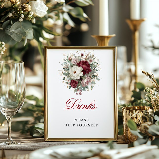 Tidlös Rosa Burgunder Drycker Bröllopsaffisch Poster (Timeless Blush Burgundy Drinks Bridal Poster)