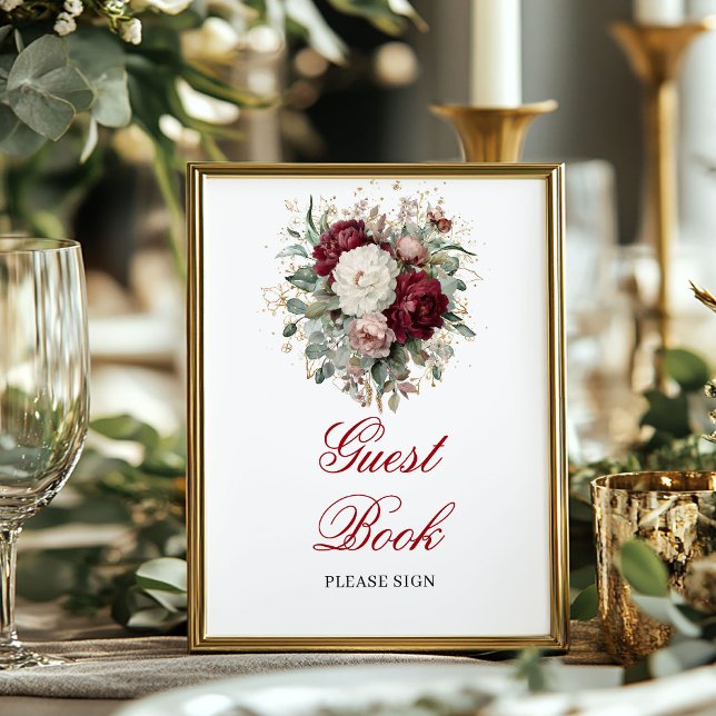 Tidlös Rosa Burgunderguld Gästbokssköld Poster (Timeless Blush Burgundy Guest Book Sign)