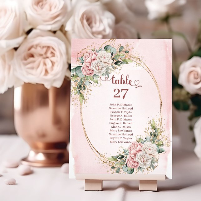 Tidlös Rosa Guld Blommig Eukalyptus Bordnummer Bordsnummer (Timeless Rose Gold Floral Eucalyptus Table Number)