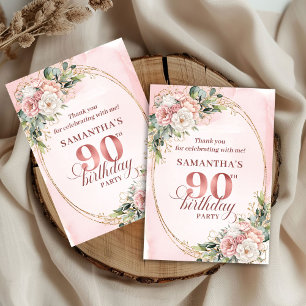 Tidlös Rosa Guldgrönska 90-års Tacksamhet Tack Kort