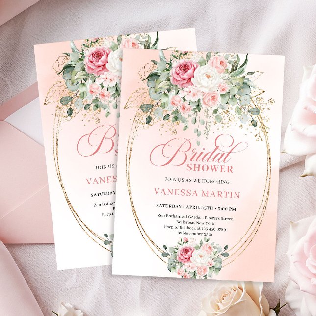 Tidlös Rosa Rosor Bröllopsfestinladning Inbjudningar (Timeless Blush Pink Roses Bridal Shower Invitation)