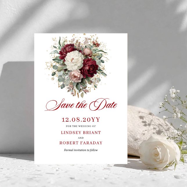 Tidlös rosé burgunder floral Spara datum Datumet (Timeless Blush Burgundy Floral Save The Date)