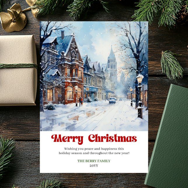 Tidlös rustik vinterscen djärv lekfull festlig  julkort (Timeless rustic winter scene bold playful festive card)