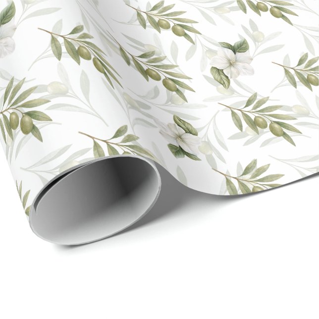 Tidlös Salvia Oliv Vattenfärg Chic Presentpapper (Rullad Hörn)