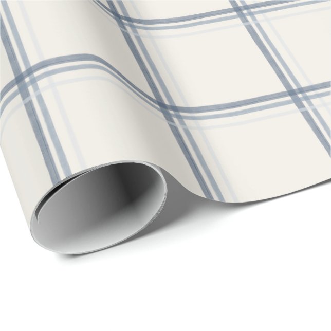 Tidlös skifferblå fönsterrutig rutmönster presentpapper (Rullad Hörn)