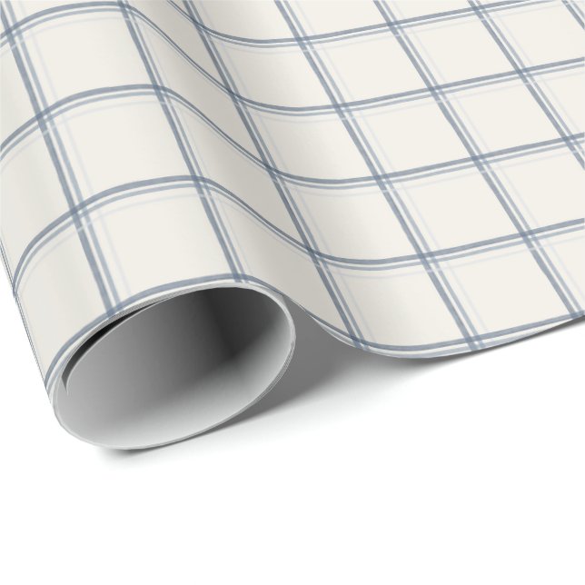 Tidlös skifferblå fönsterrutig rutmönster presentpapper (Rullad Hörn)