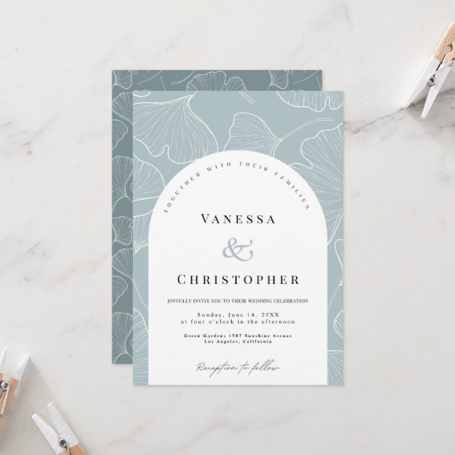 Tidlös Skönhet: Ginkgo Biloba Bröllop Inbjudningar (Fram/Back In Situ)