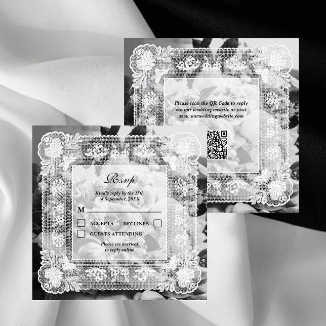 Tidlös spetsram Foto QR-kod Bröllop RSVP (Skapare uppladdad)