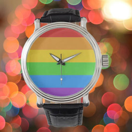 Tidlös stolthet: Regnbågsflagga Vintage läderklock Armbandsur