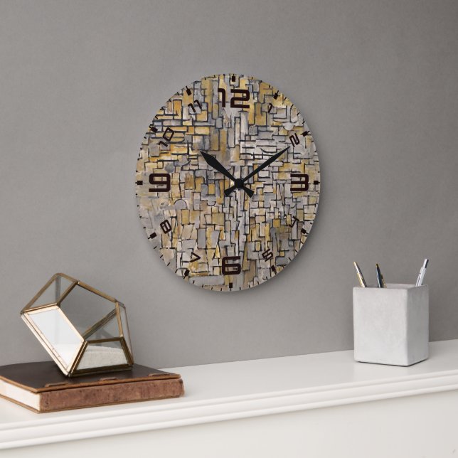 Tidlös struktur: Mondrian-inspirerad mosaikklocka Stor Klocka (Kontor)