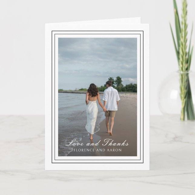 Tidlös svart-vit bröllopsfotografi tack kort (Framsida)