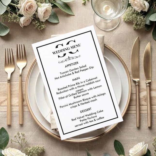 Tidlös svart-vit bröllopsmeny (Skapare uppladdad)