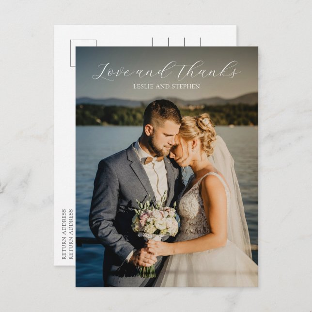 Tidlös svart-vit foto bröllop tack vykort (Fram/baksida)