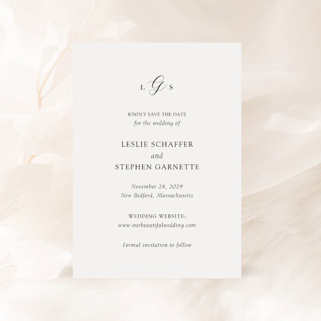 Tidlös svart-vit monogram elegant bröllop spara datumet (Skapare uppladdad)