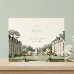 Tidlös Trädgård Fransk Château Monogram Bröllop Gästböcker