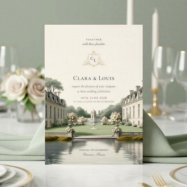 Tidlös Trädgård | Fransk Château Monogram Bröllop Inbjudningar (Skapare uppladdad)
