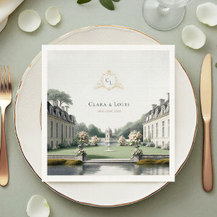 Tidlös Trädgård Fransk Château Monogram Bröllop Pappersservett