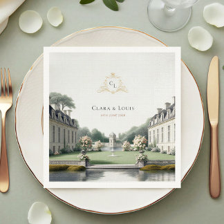Tidlös Trädgård | Fransk Château Monogram Bröllop Pappersservett