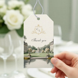 Tidlös Trädgård | Fransk Château Monogram Bröllop Presentetikett