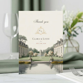 Tidlös Trädgård | Fransk Château Monogram Bröllop Tack Kort