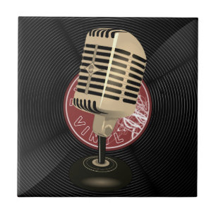 Tidlös utskrift av Vintage Music Retro Microphone Kakelplatta