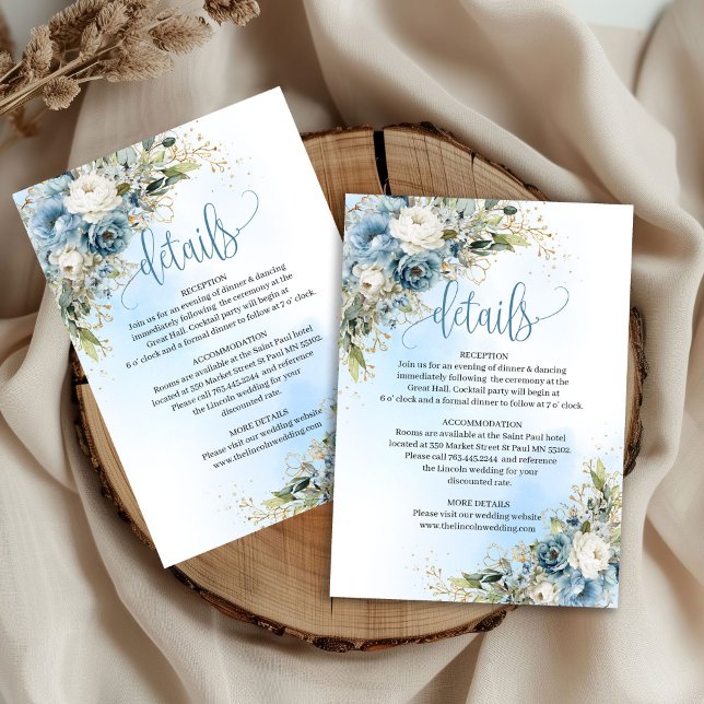 Tidlösa dammiga blå blommor guld bröllopsdetaljer OSA kort (Timeless Dusty Blue Flowers Gold Wedding Details

)