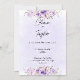 Tidlösa lila minimalistiska blommande bröllop inbjudningar