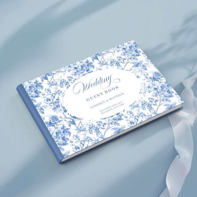 Tidlösa Navy Rosor Blommig Toile Gästbok (Timeless Navy Roses Floral Toile Guest Book)