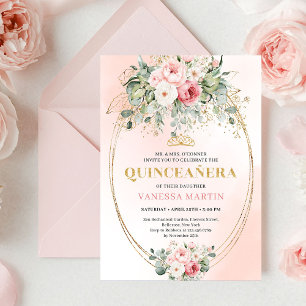 Tidlösa rosor Eucalyptus Quinceañera-inbjudan Inbjudningar