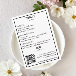 Tidlösa svarta och vita bröllopsdetaljer/Rsvp-kort Tilläggskort