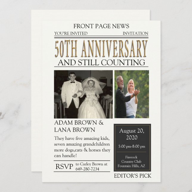 Tidning 50-årsjubileum firande inbjudningar (Fram/baksida)