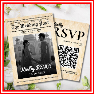 Tidning Bröllop Rustik Elegant QR-kod OSA Kort