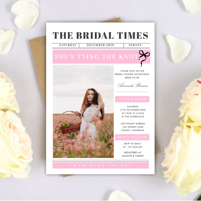 Tidning Bröllop Unik Rosa Bröllopsfest Inbjudningar (Skapare uppladdad)