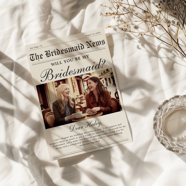 Tidning brudtärna frieri kort (Skapare uppladdad)