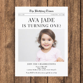 Tidning för inbjudan till första födelsedag