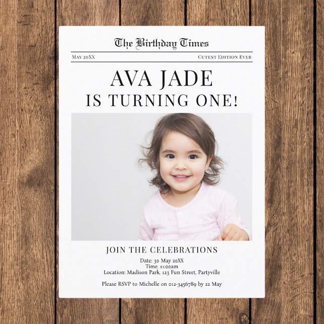 Tidning för inbjudan till första födelsedag (Skapare uppladdad)