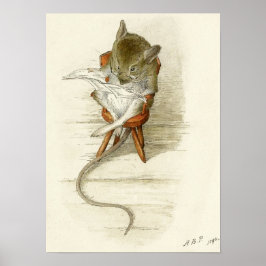 Tidning för läsning av Beatrix Potter Mouse Poster