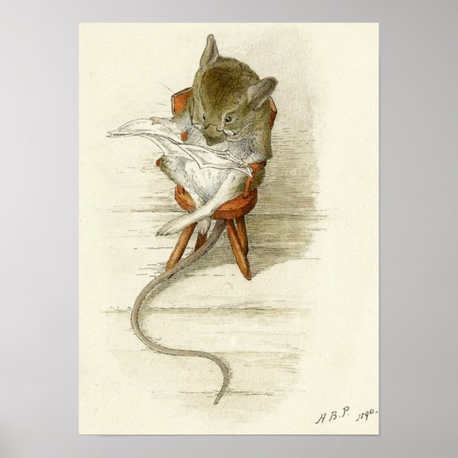 Tidning för läsning av Beatrix Potter Mouse Poster (Framsidan)