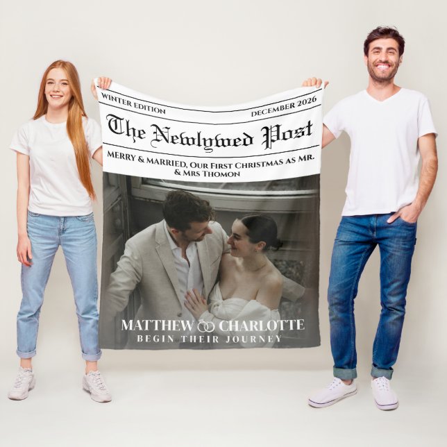 Tidning Glad och gift Foto Fleecefilt (På plats)