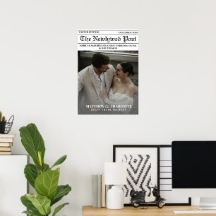 Tidning Glad och gift Foto Nygift Poster
