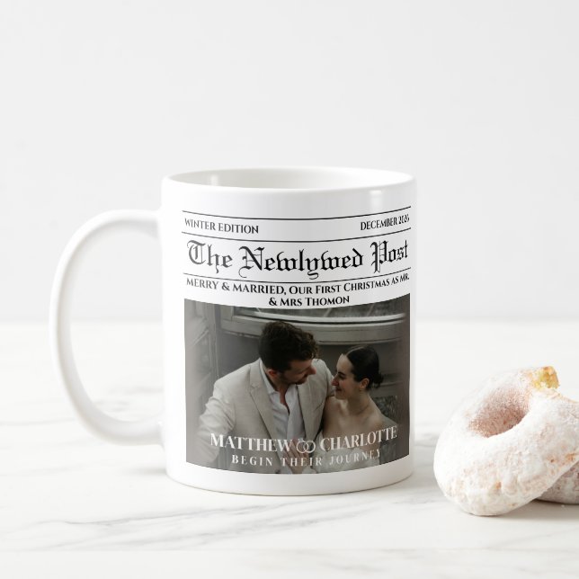 Tidning Glada och gifta Foto Kaffemugg (Med munk)