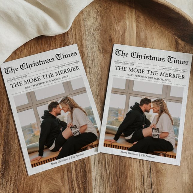Tidning Mera Munter Bebis Jul Julkort (The more the merrier, Christmas Newspaper Family Holiday Card Pregnancy Announcement)