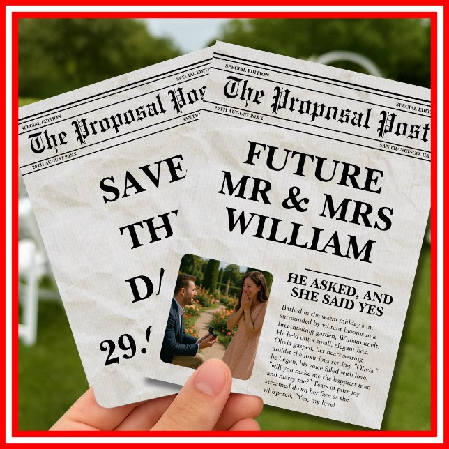 Tidning Svart och Vitt Rolig Bild Spara Datumet Inbjudningar (Skapare uppladdad)