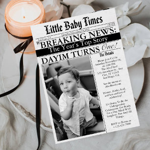 Tidning Unik Rolig Foto Pojke 1-årsfest Inbjudningar