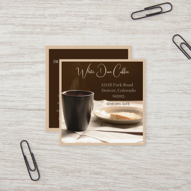 Tidningar, Mugg och Bread Cafe Barista Coffee Fyrkantigt Visitkort (Fram/Back In Situ)