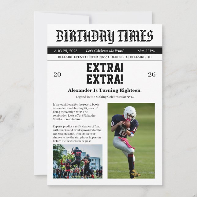 Tidningarnas Fotboll Födelsetid Inbjudningar (Framsida)