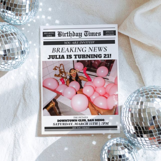 Tidningars Födelsedagsinbjudan 21-års inbjudan (Birthday Newspaper Invitation 21st Birthday Invite)
