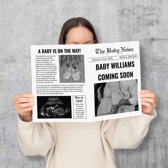 Tidningen Baby kommer snart Gravid Meddelande (Newspaper Baby Coming Soon Pregnancy Announcement)